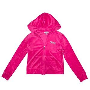 Juicy Couture Womens Pink Velour Hoodie Jacket With Rhinestone Logo Medium y2k